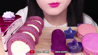 ASMR PURPLE FOOD *STAR KOHAKUTO, SWEET POTATO CAKE, RICE CAKE, GUMMY 보석 젤리, 고구마 떡 먹방 JANE ASMR 제인