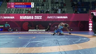 1/2 FS - 85 kg: N. AMANZHOL (KAZ) v. R. RAVANBAKHSH (IRI)