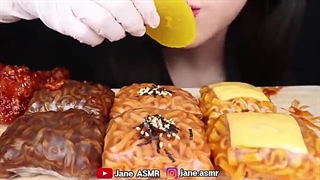ASMR FIRE NOODLE WRAPS, FRIED CHICKEN 불닭쌈, 시크릿 양념 치킨 닭다리 먹방 EATING SOUNDS