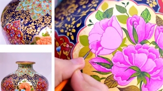 گلدان گل و مرغ آقاجانی